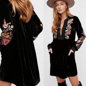 Free people black embroidered velvet boho dress size xs